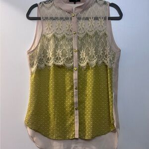 Ryu Lace Overlay Blouse in Cream and Yellow